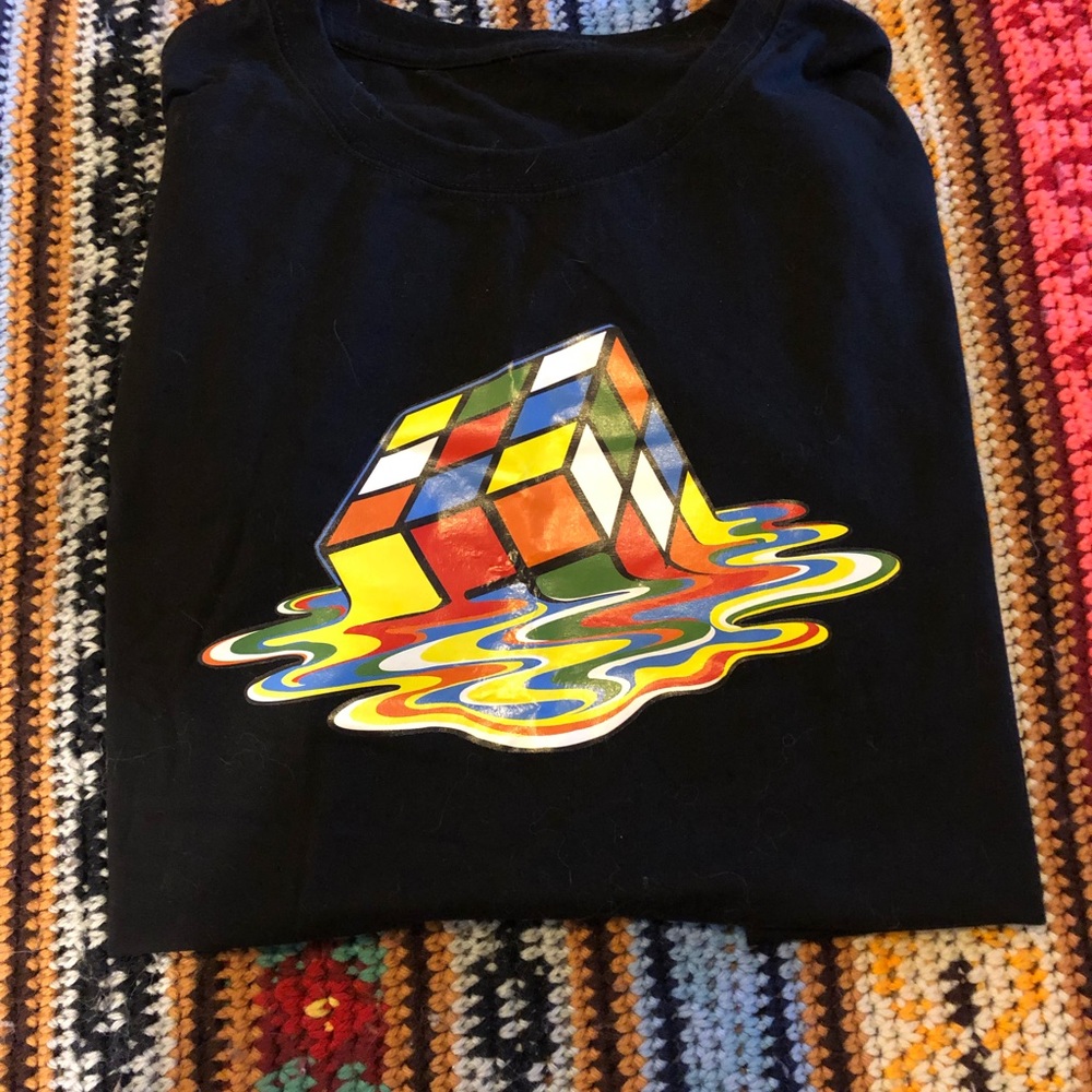 Melting Rubik’s Cube T-Shirt, Black, Men's Size Large - Picture 3 of 3